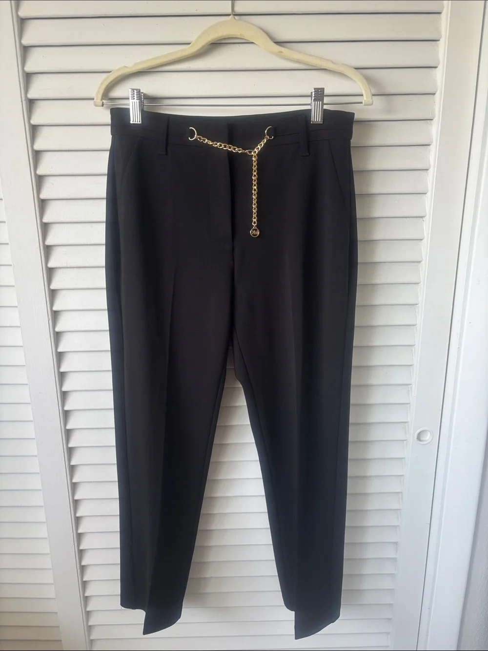 Michael Kors Black Tapered Dress Trousers with Gold Chain